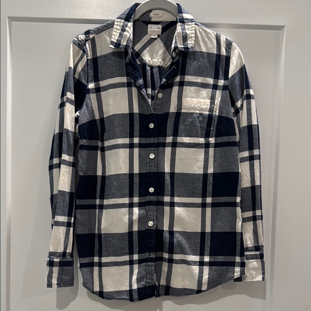 J. Crew Women’s Plaid White/Blue Button-down Shirt